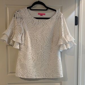 Lilly Pulitzer White Lace Blouse with Ruffle Sleeves
